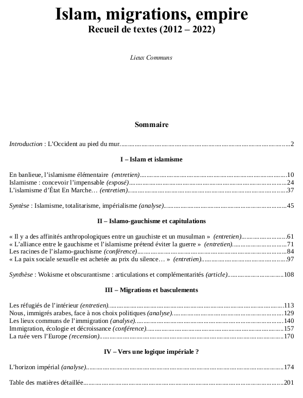 Islam, migrations, empire — Recueil de textes 2012 – 2022 (205 p.)