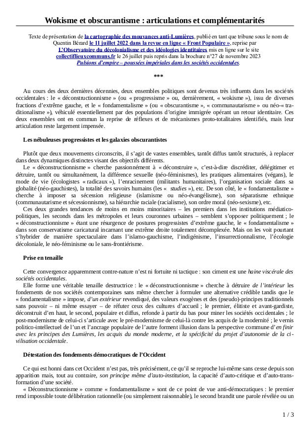Wokisme et obscurantisme : articulations et complémentarités
